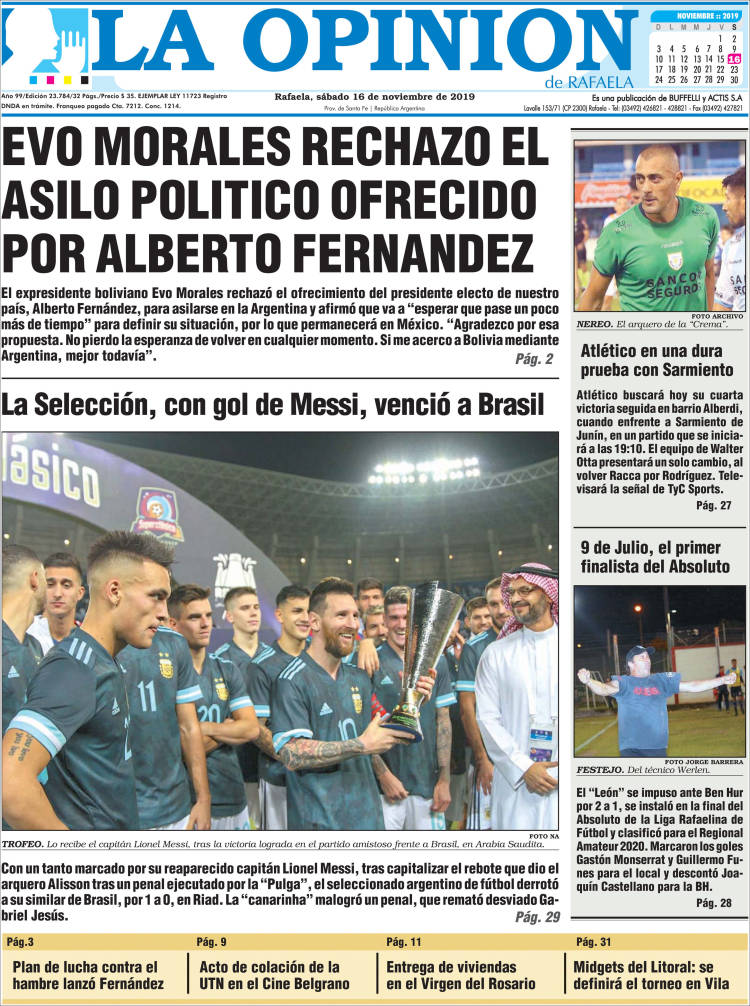 Portada de La Opinión (Argentina)