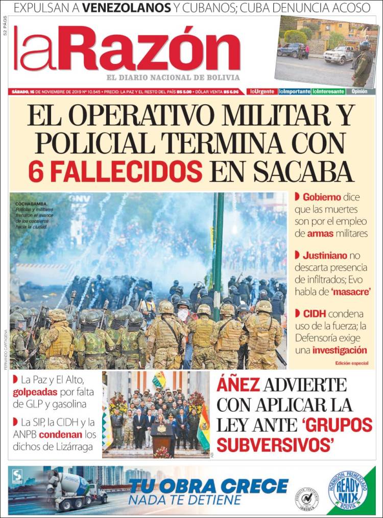 Portada de La Razón (Bolivia)