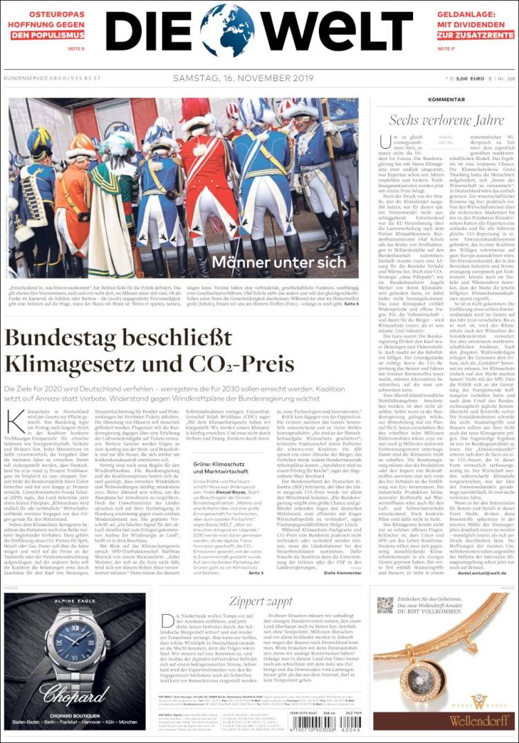 Portada de Die Welt (Alemania)