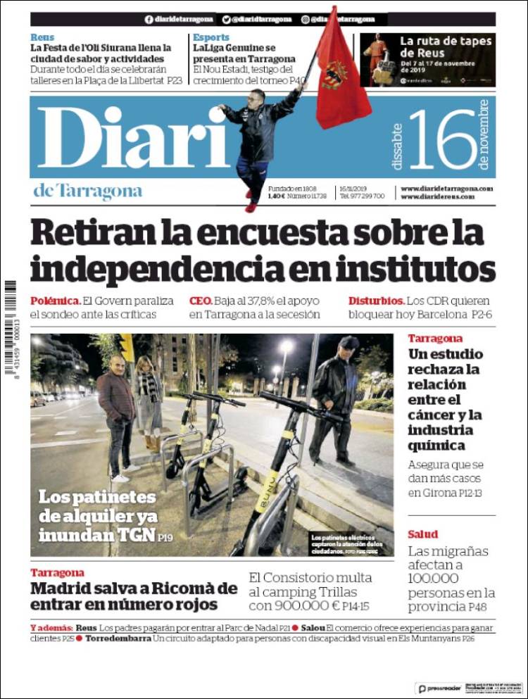 Portada de Diari de Tarragona (España)