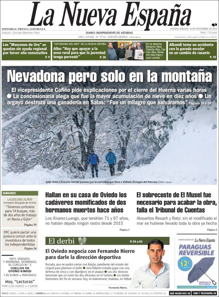 Portada de La Nueva España (España)