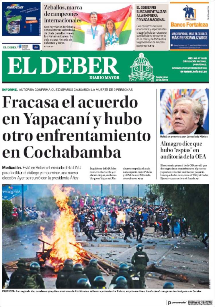 Portada de El Deber (Bolivia)