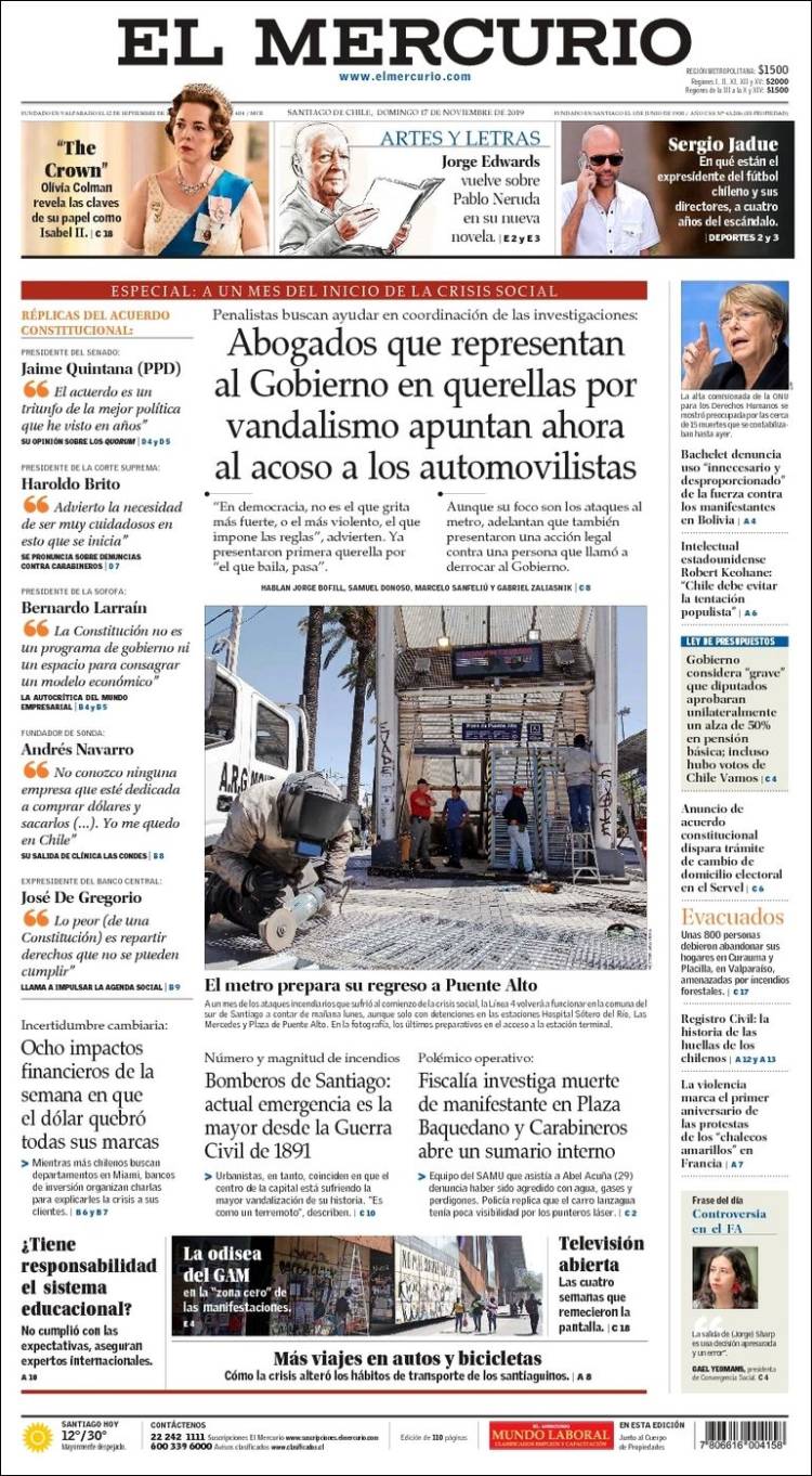 Portada de El Mercurio (Chile)