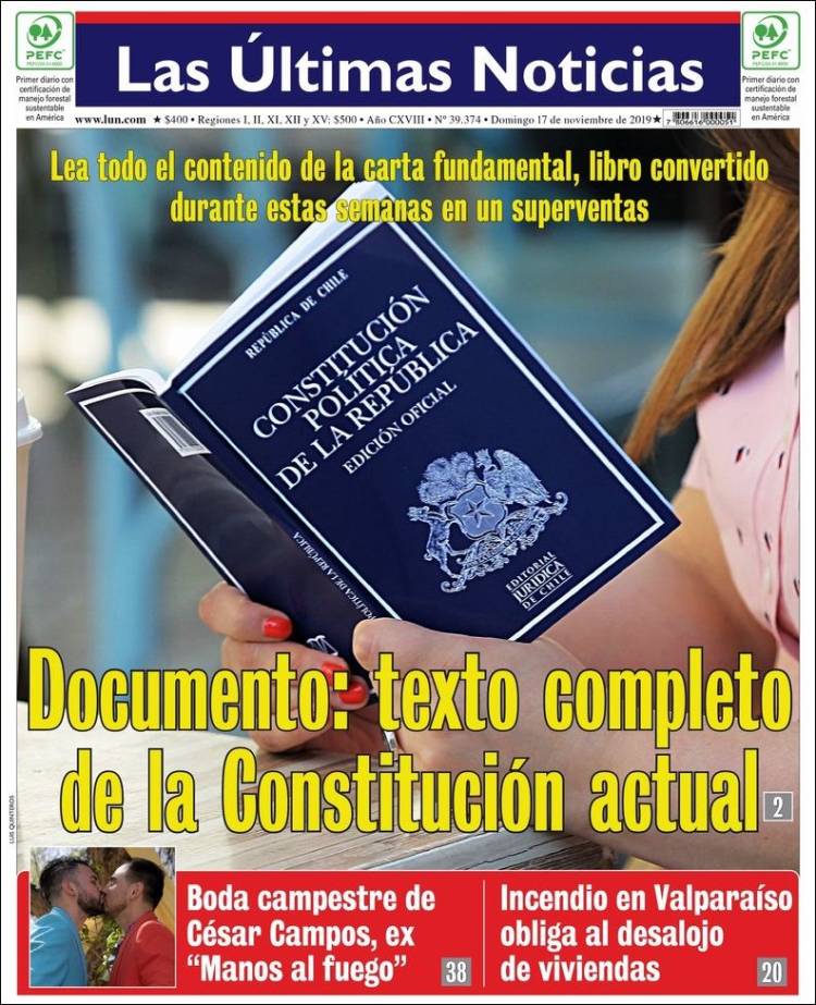 Portada de Las Últimas Noticias (Chile)