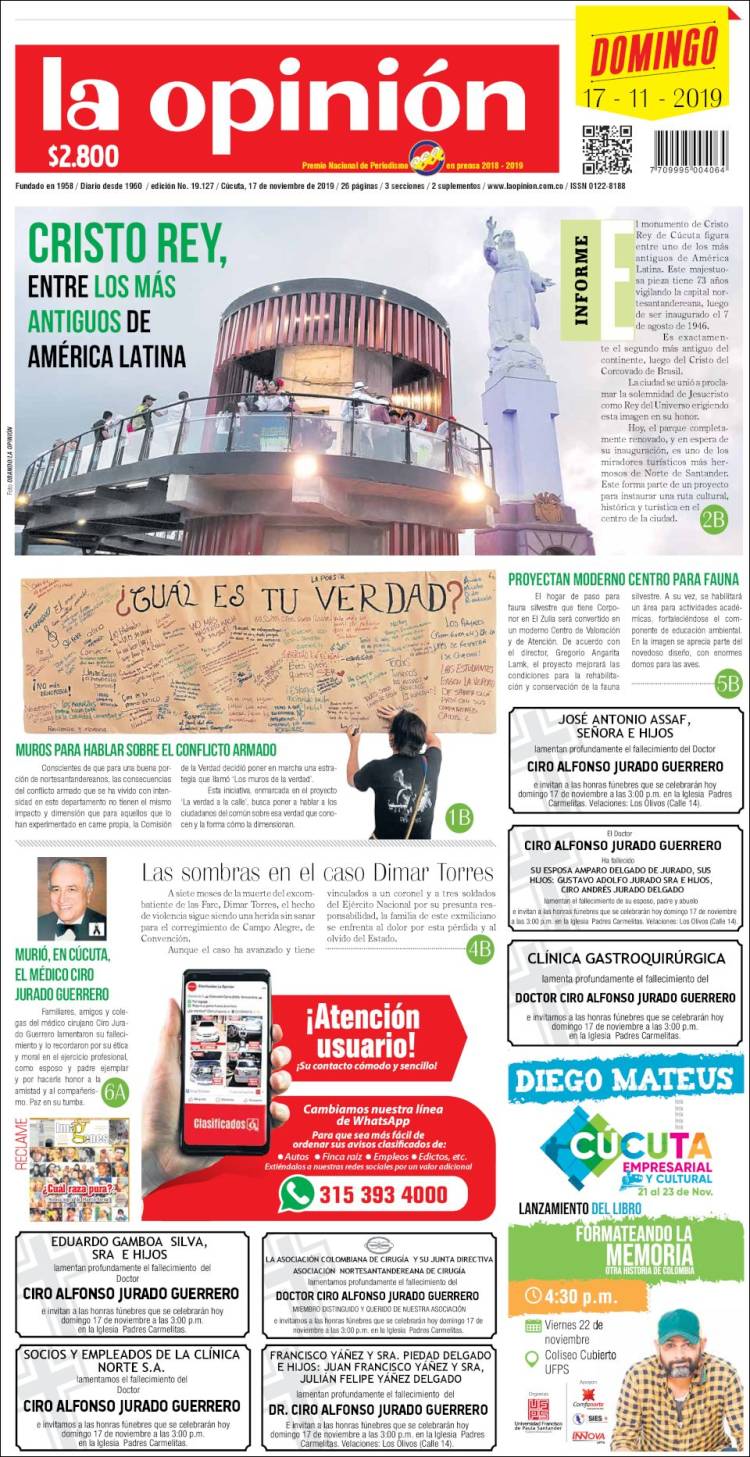 Portada de Diario La Opinion (Colombia)