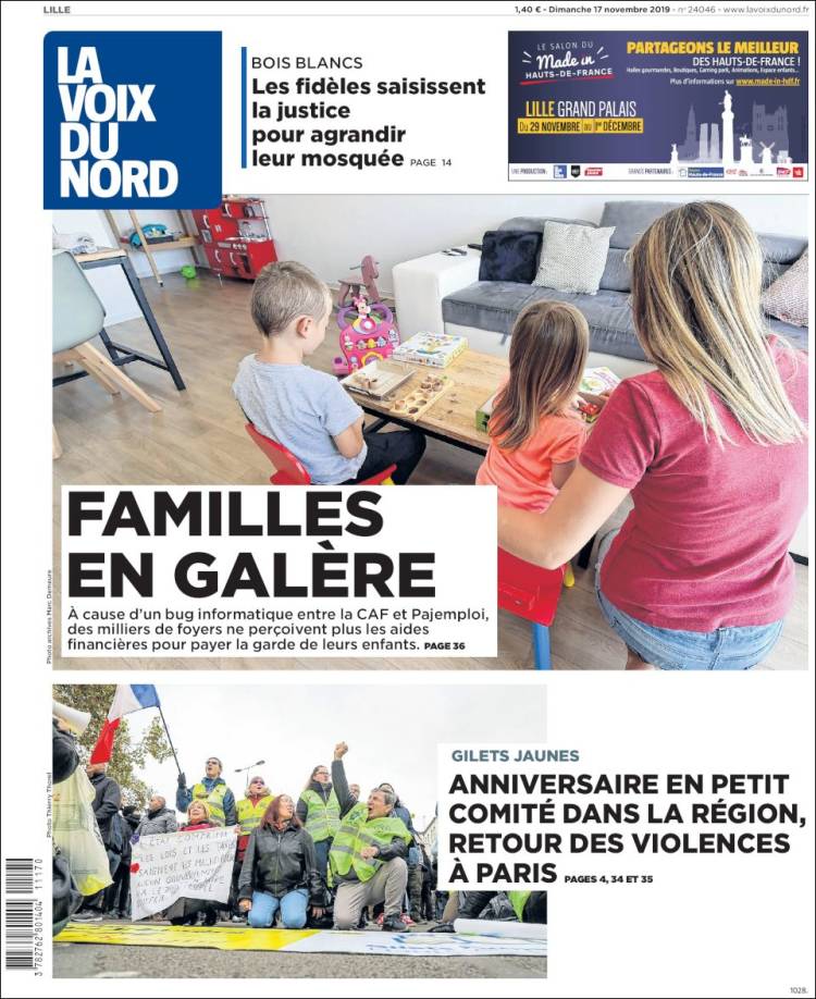 Portada de La Voix du Nord (Francia)