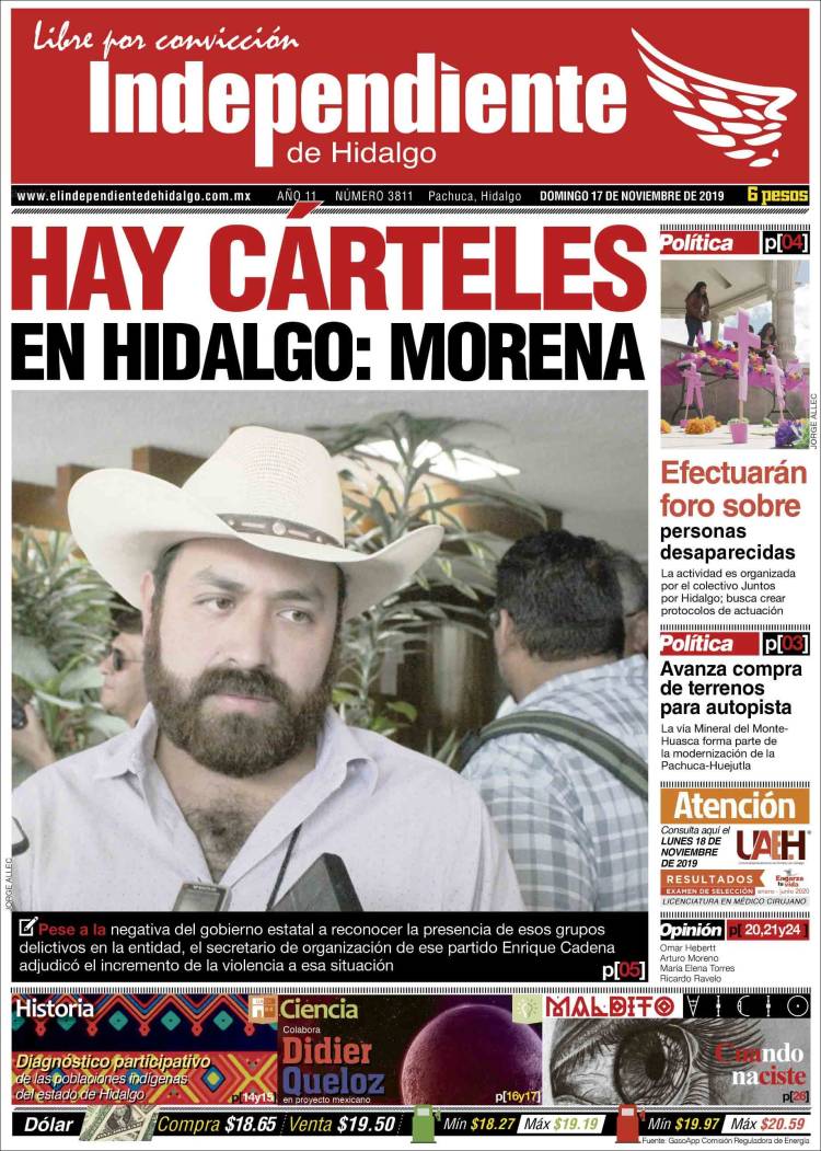 Portada de El Independiente de Hidalgo (M&eacute;xico)