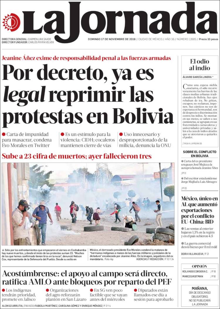 Portada de La Jornada (M&eacute;xico)