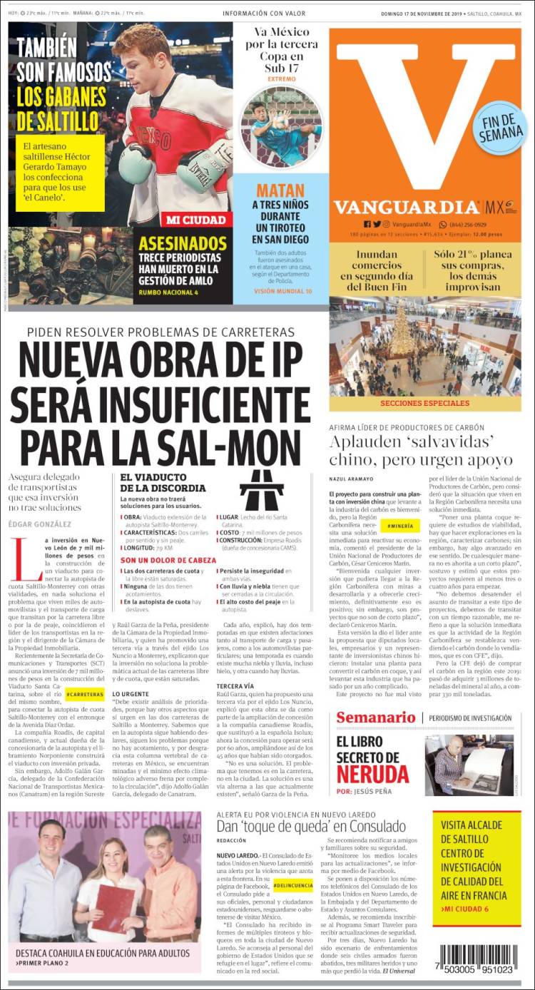 Portada de Vanguardia (M&eacute;xico)