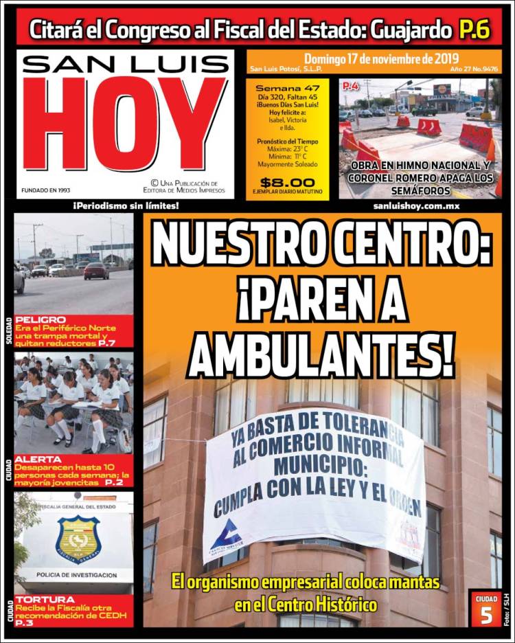 Portada de San Luis Hoy (M&eacute;xico)