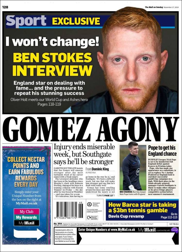 Portada de Daily Mail Sport (Reino Unido)