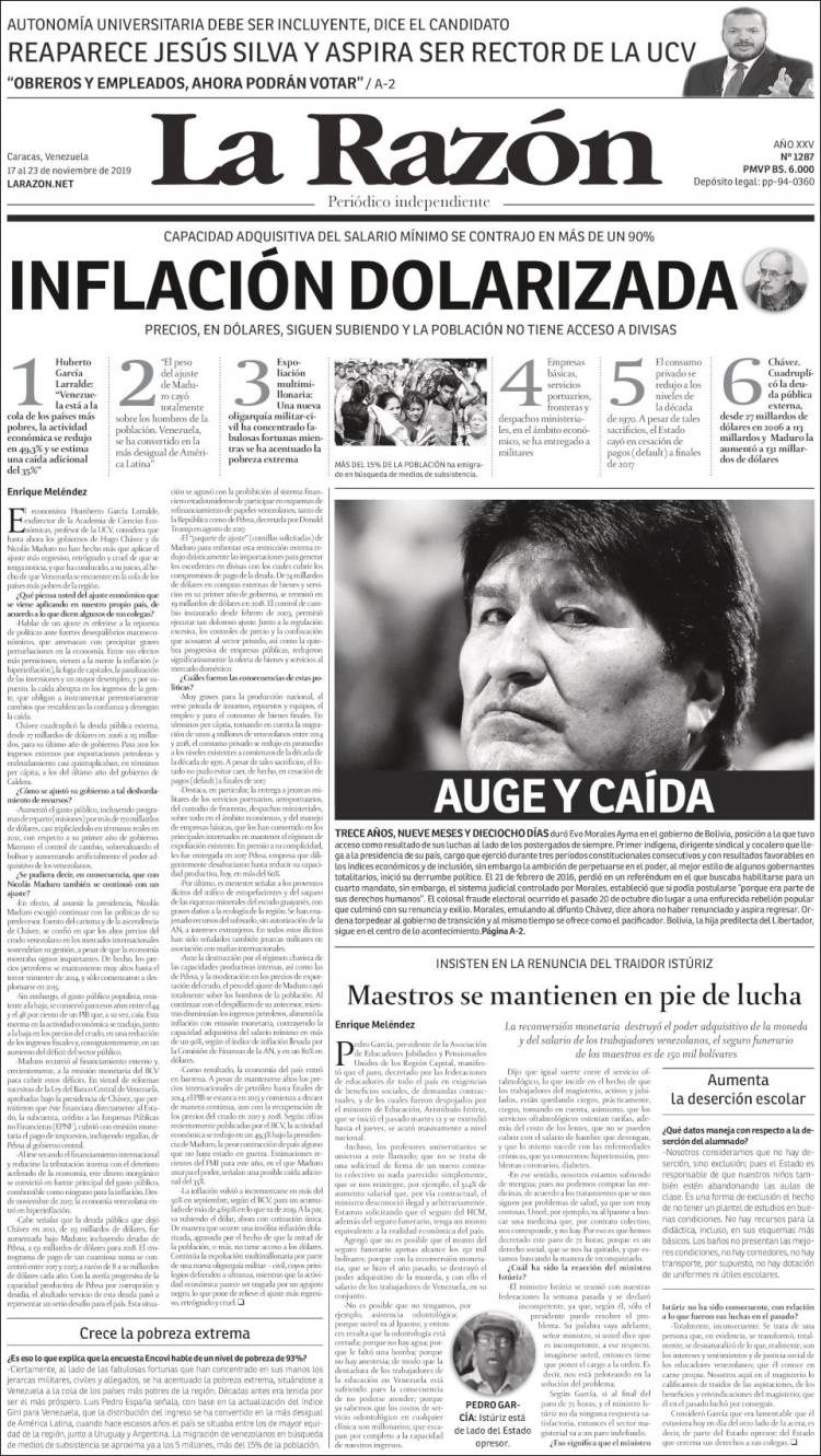 Portada de La Razón  (Venezuela)
