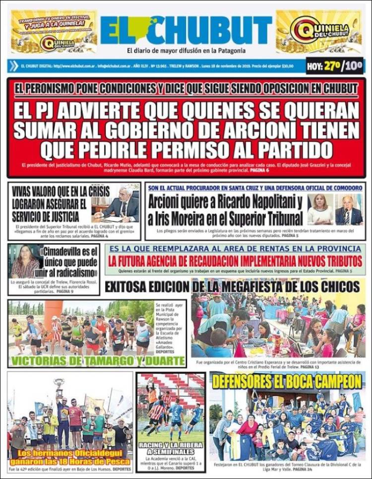 Portada de El Chubut (Argentina)