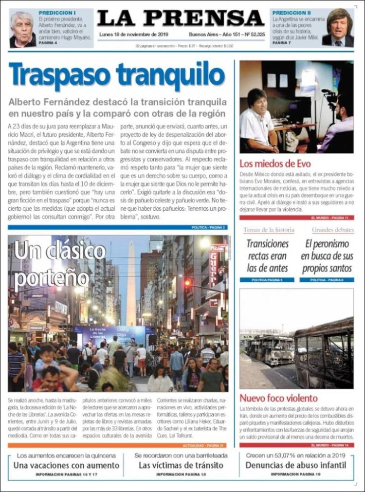 Portada de La Prensa (Argentina)