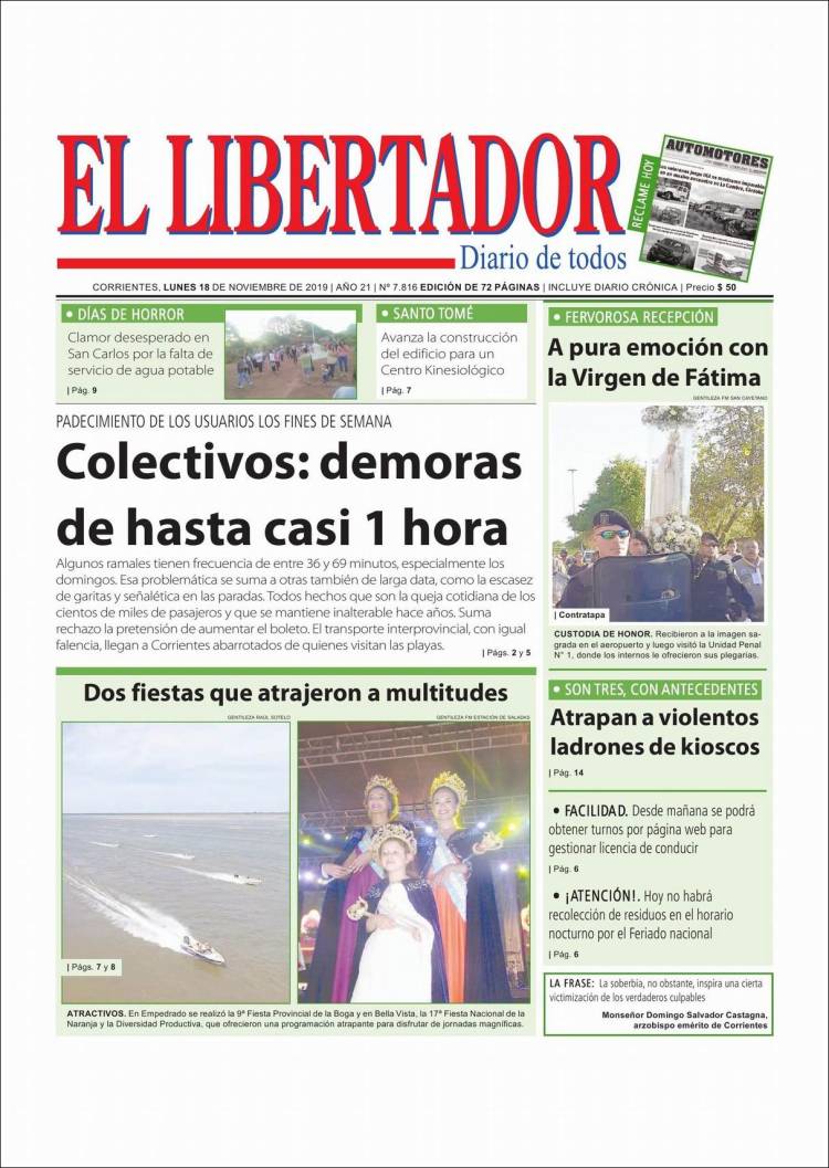Portada de Diario El Libertador (Argentina)