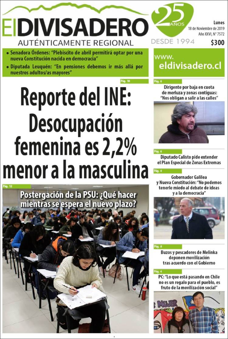 Portada de Diario El Divisadero (Chile)