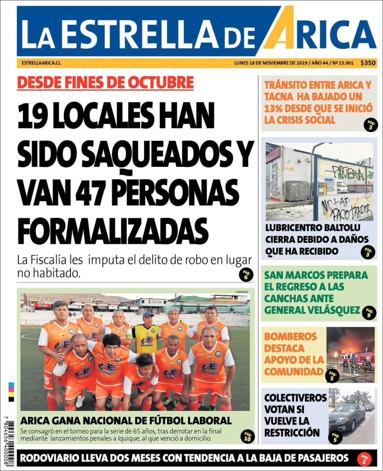 Portada de La Estrella de Arica (Chile)