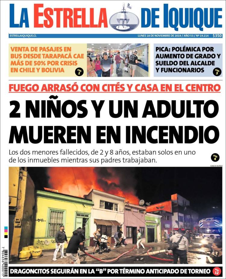 Portada de La Estrella de Iquique (Chile)