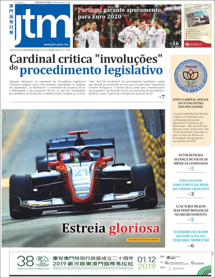 Portada de Jornal Tribuna de Macau (China)