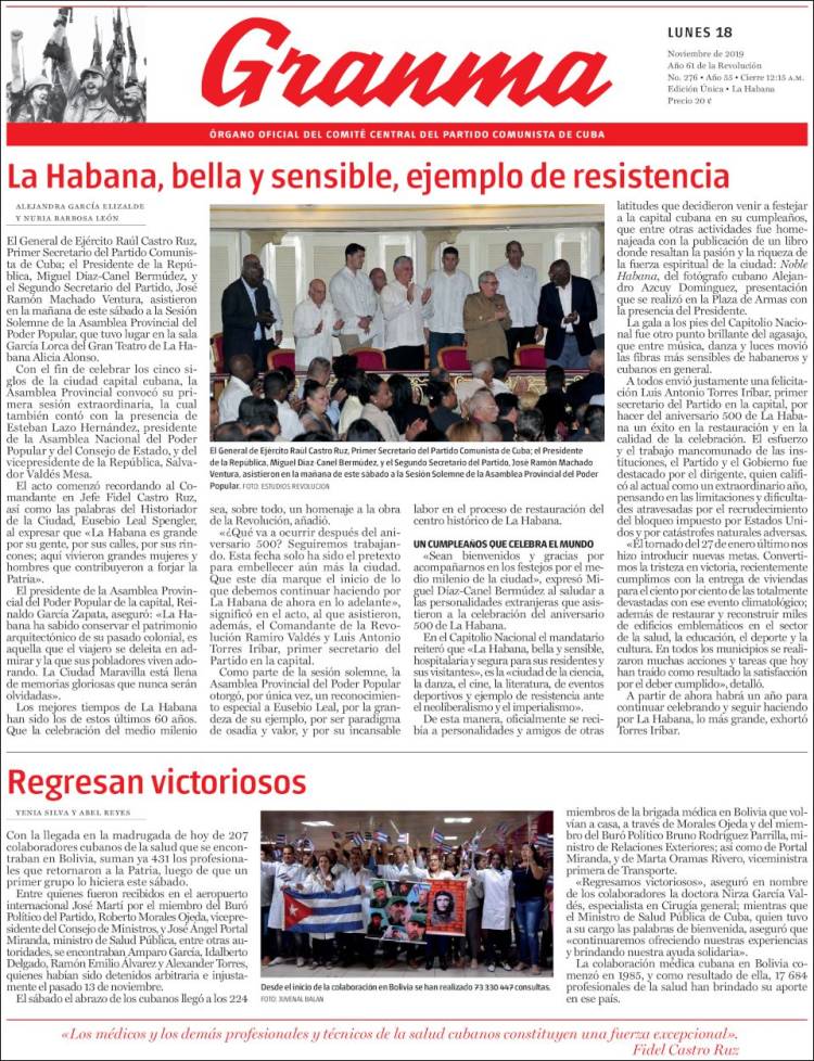 Portada de Granma (Cuba)