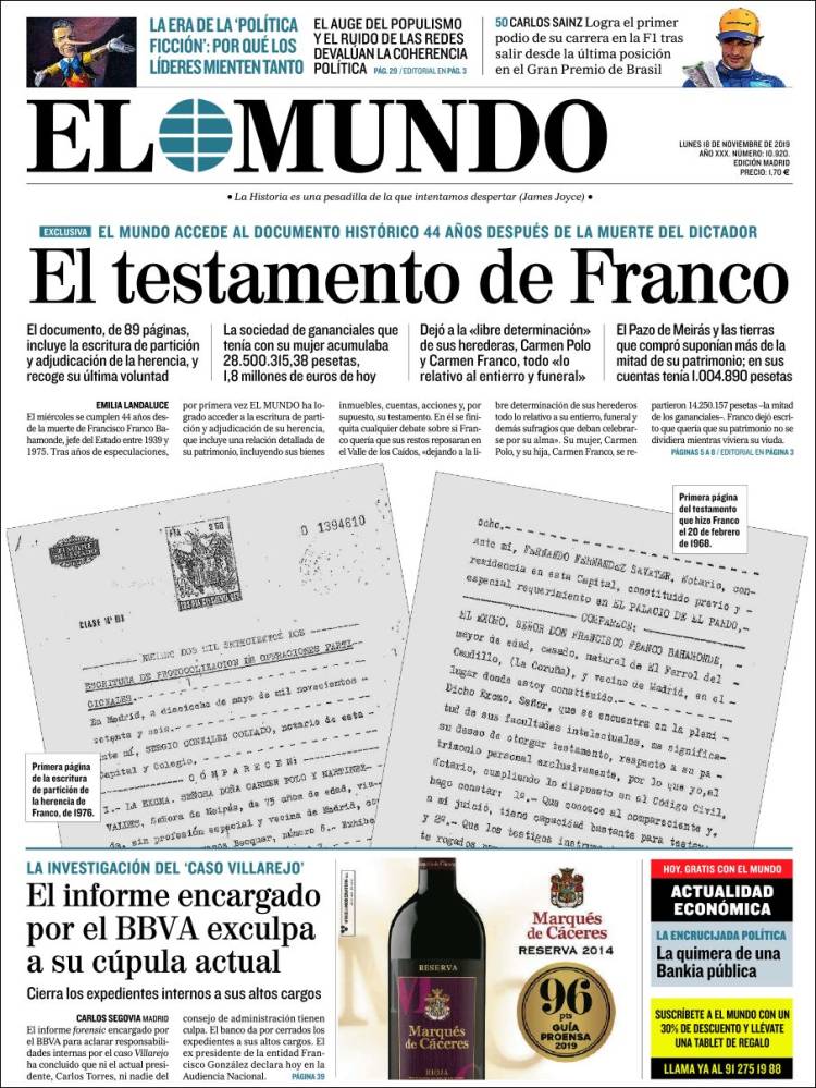 Portada de El Mundo (España)