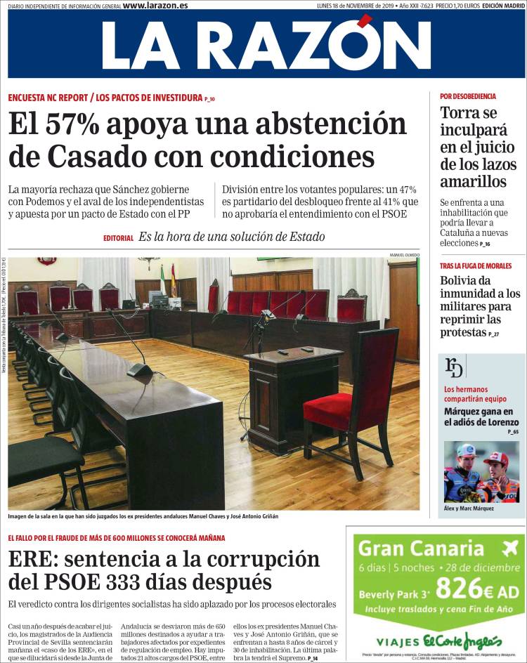 Portada de La Razón (España)