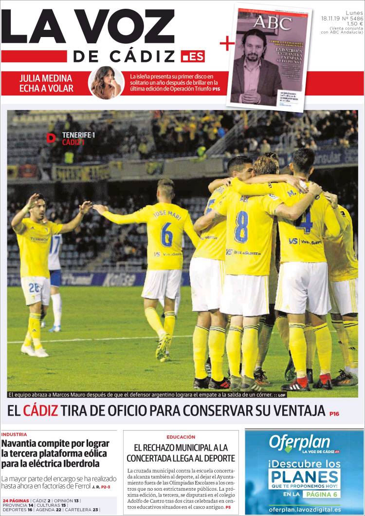 Portada de La Voz de Cádiz (España)