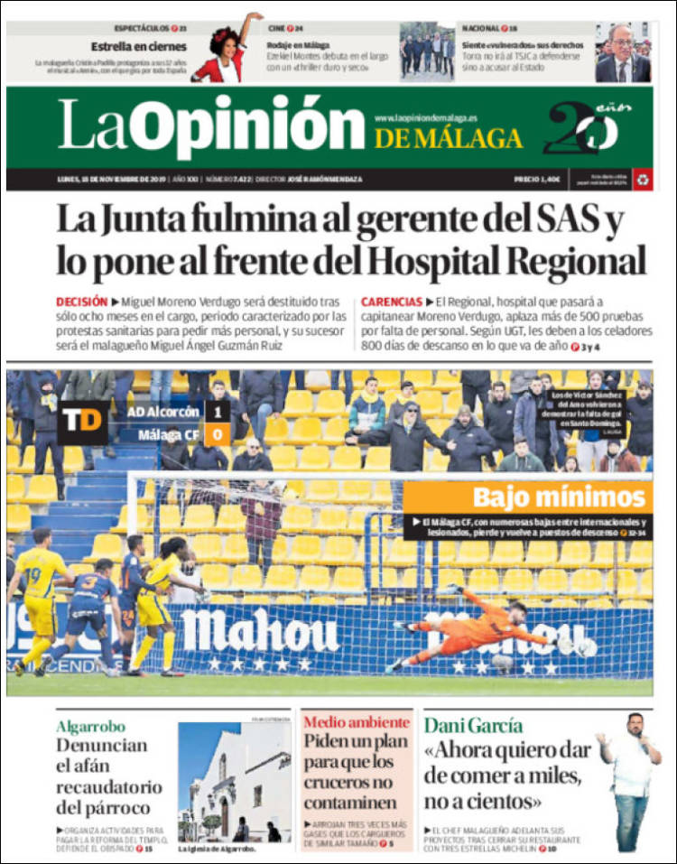 Portada de La Opinión de Málaga (España)