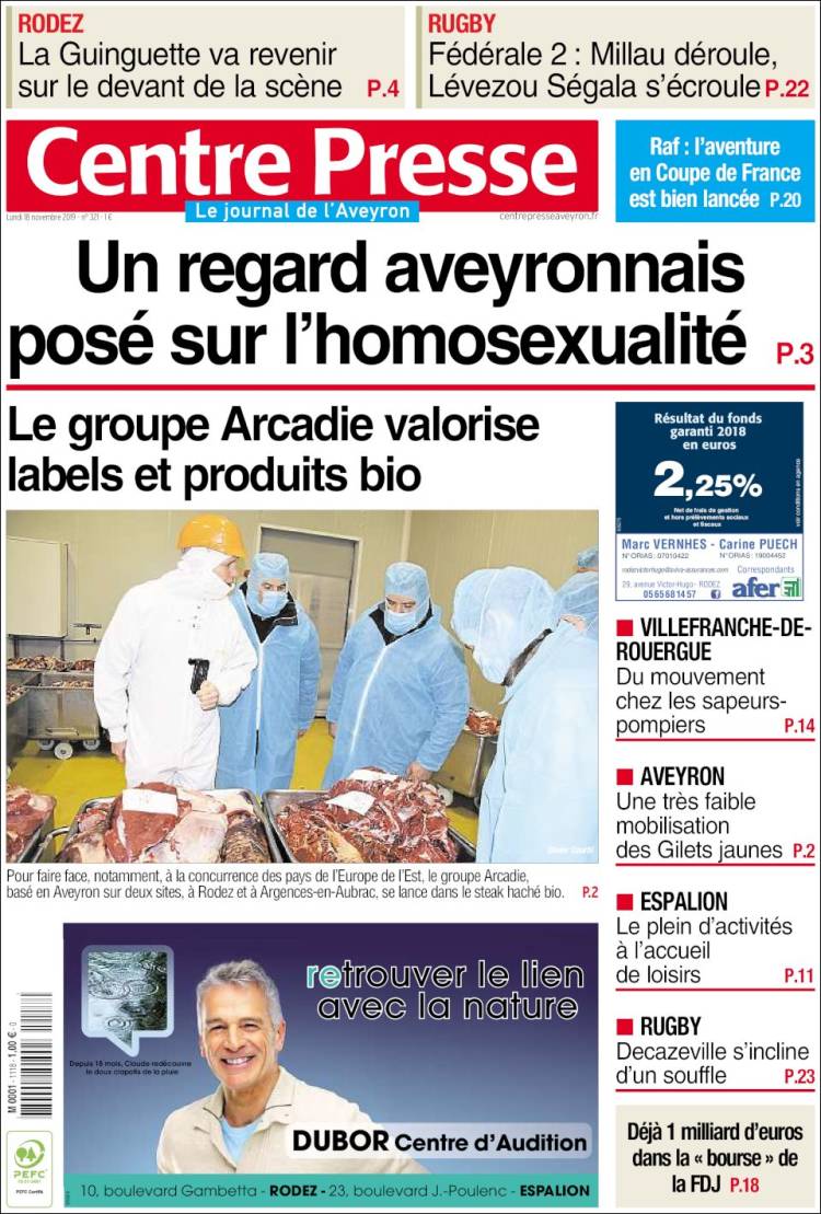 Portada de Centre Presse (Francia)