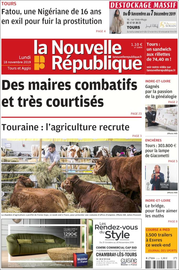 Portada de La Nouvelle Republique (Francia)