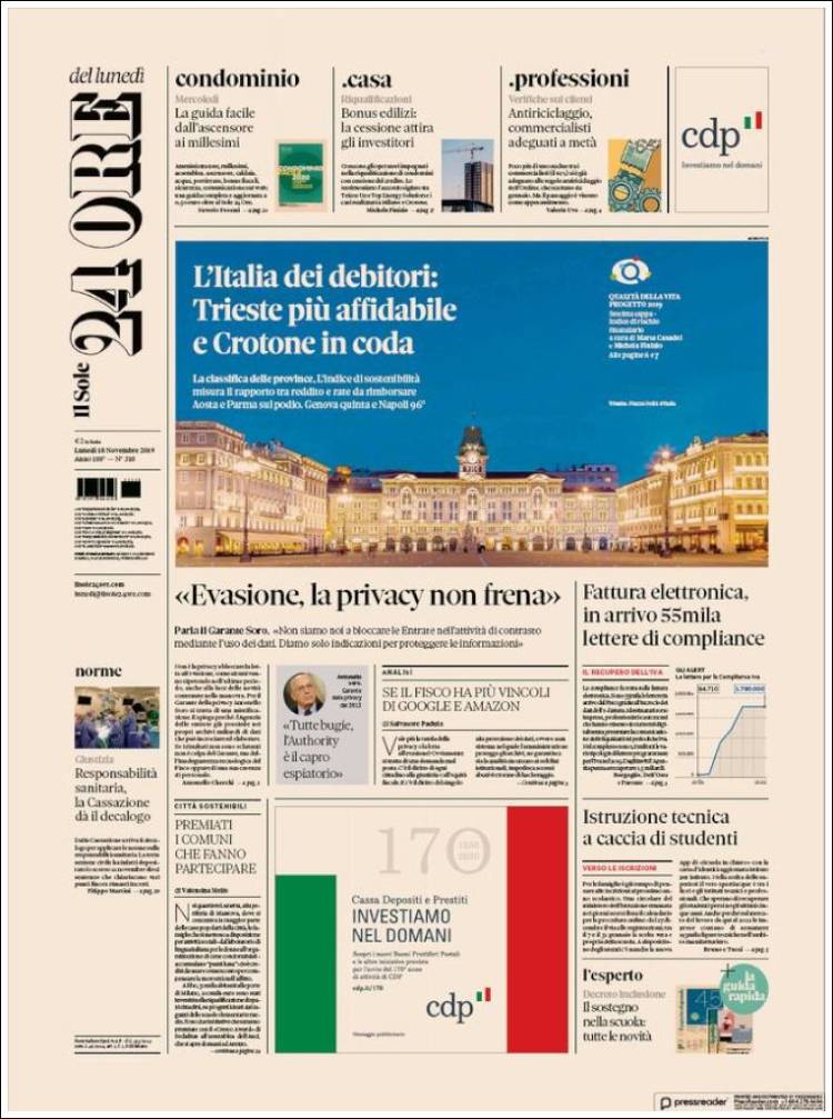 Portada de Il Sole 24 ORE (Italia)