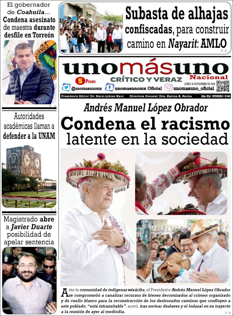 Portada de unomásuno (México)