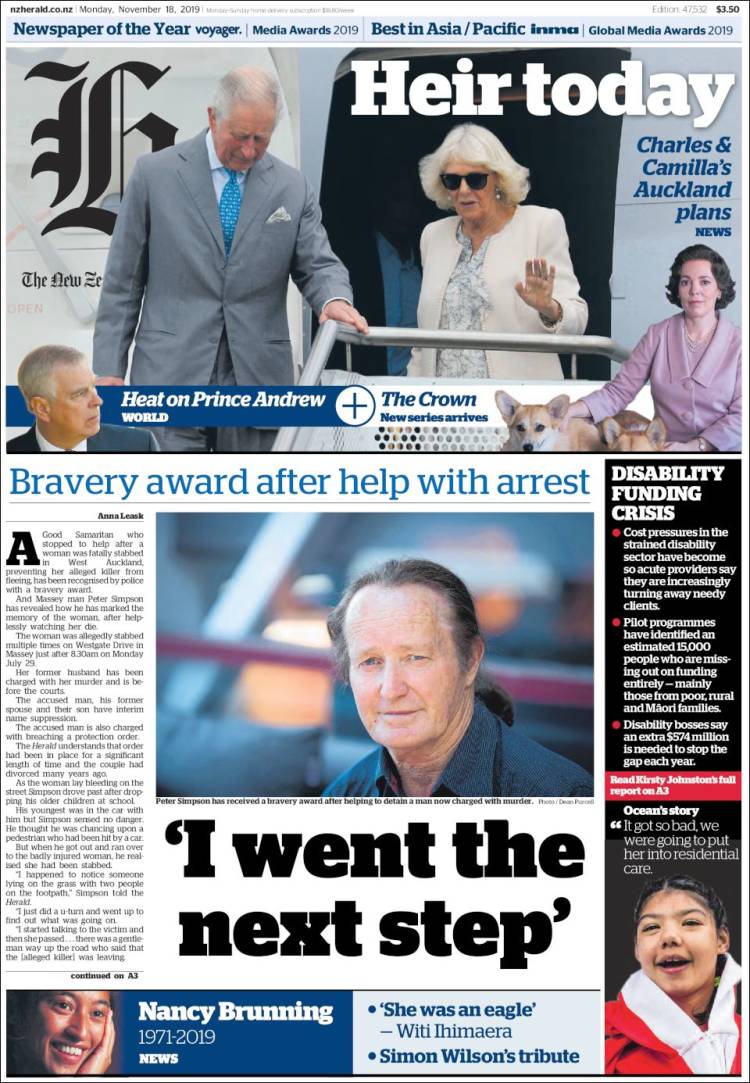 Portada de The New Zealand Herald (Nueva Zelanda)