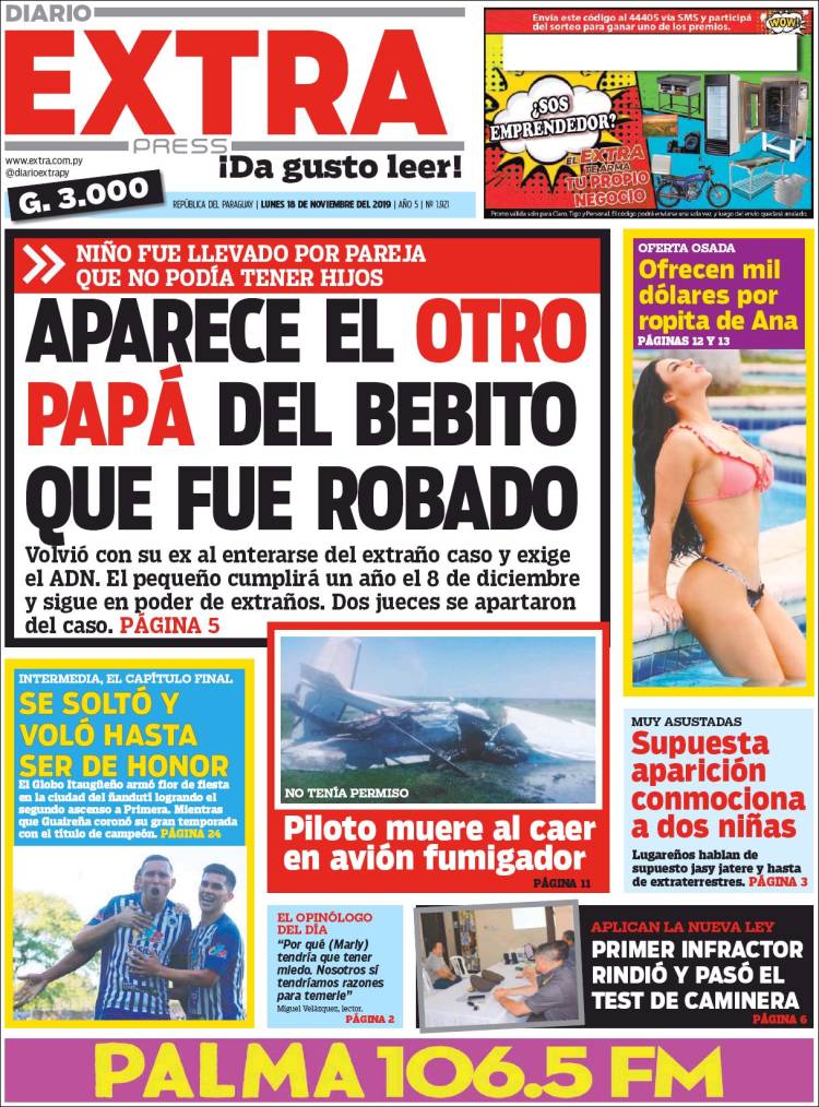 Portada de Diario Extra (Paraguay)