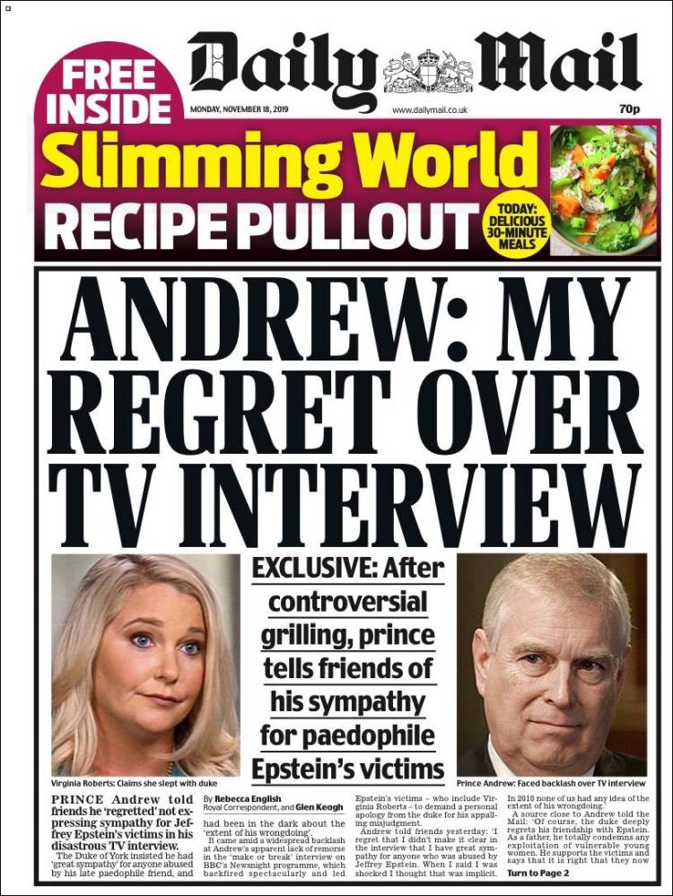 Portada de Daily Mail (Reino Unido)