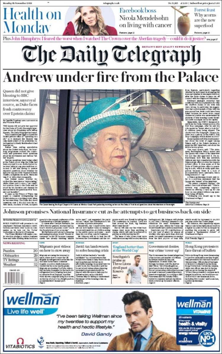 Portada de Daily Telegraph (Reino Unido)