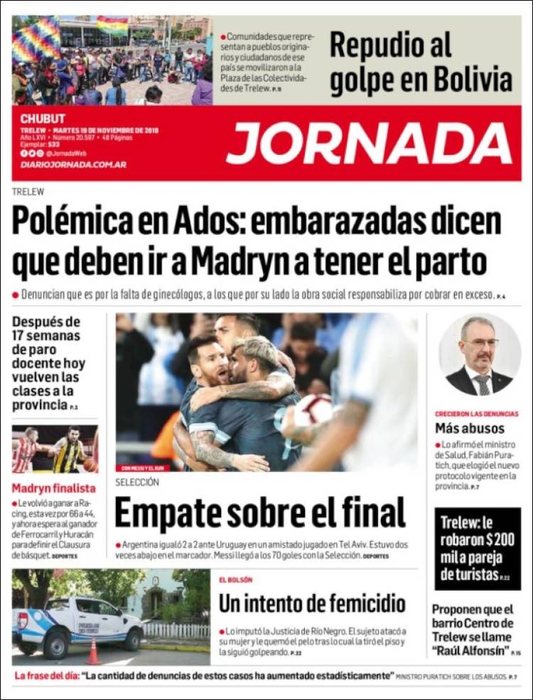 Portada de Diario Jornada en la Patagonia (Argentina)