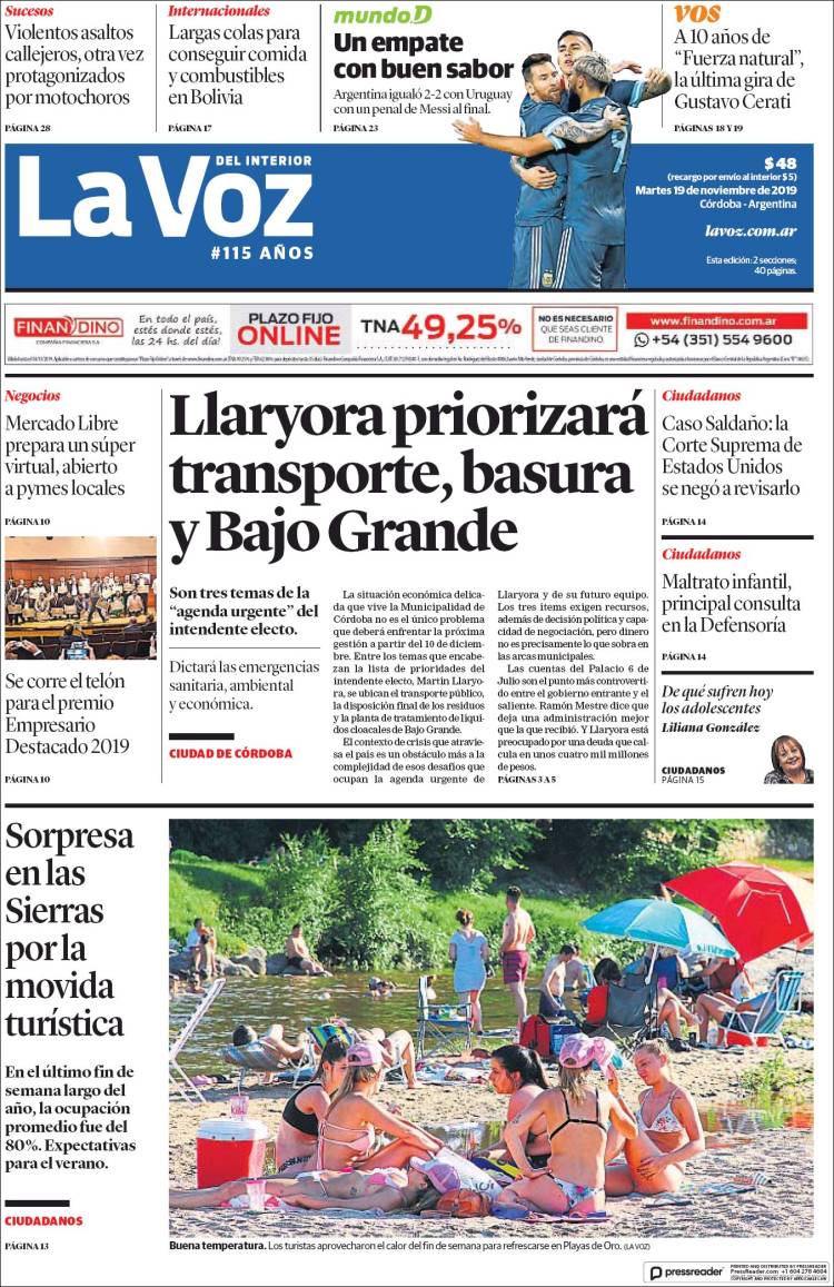 Portada de La Voz del Interior (Argentina)