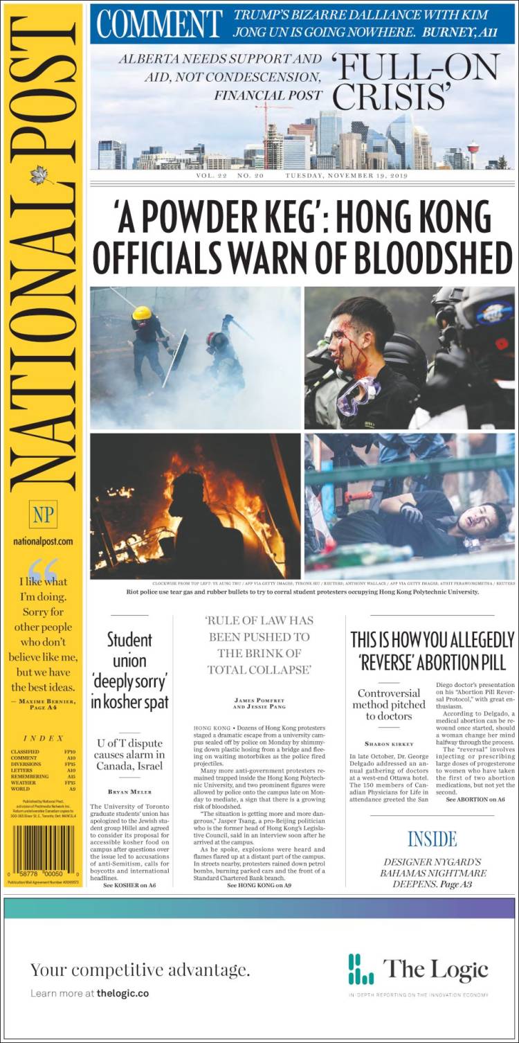 Portada de The National Post (Canada)