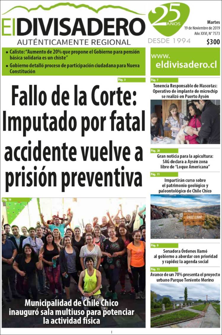 Portada de Diario El Divisadero (Chile)