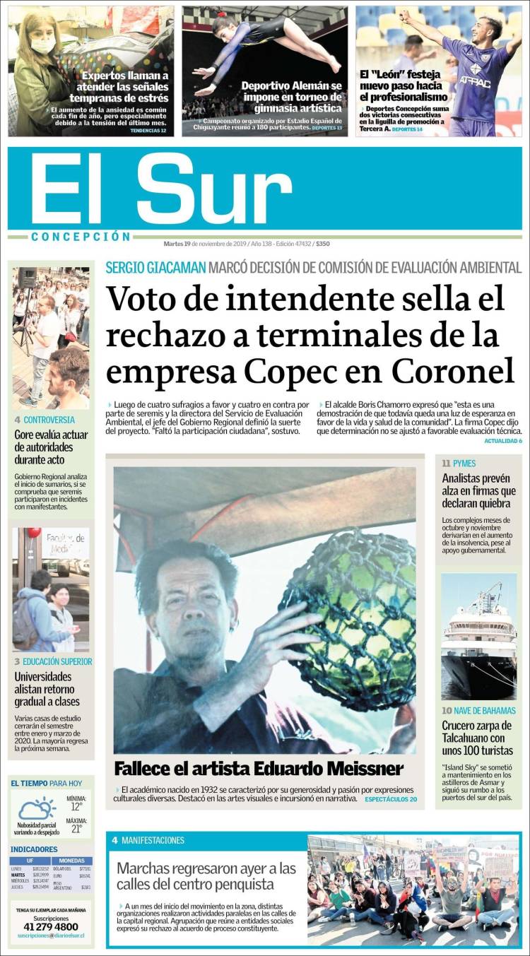 Portada de El Sur (Chile)