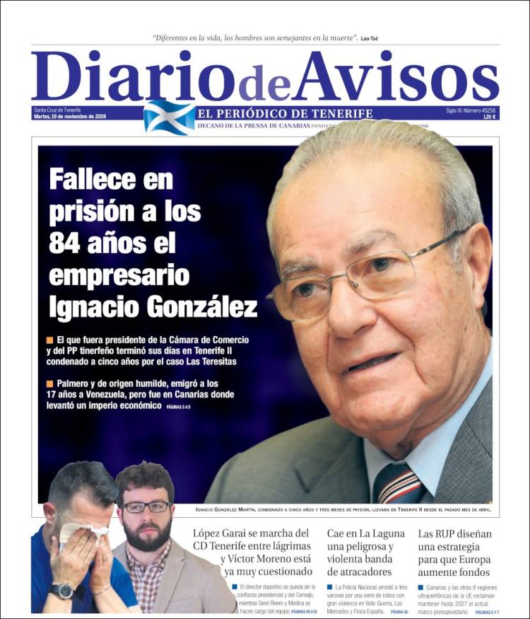 Portada de Diarios de Avisos (España)