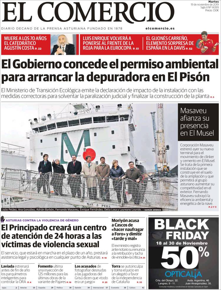 Portada de El Comercio (España)