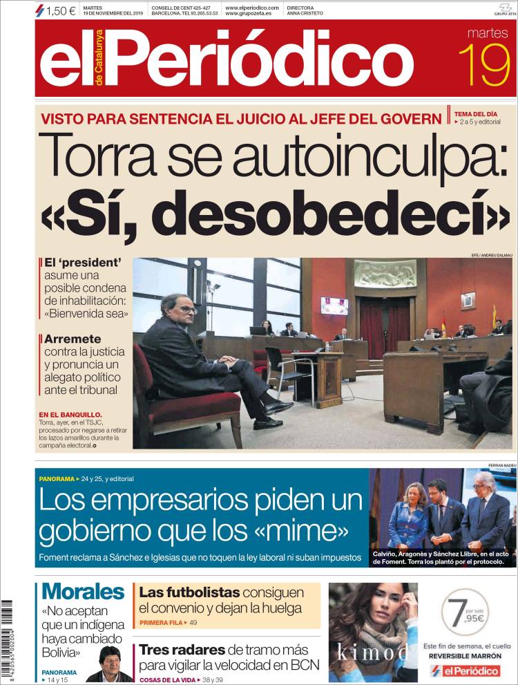 Portada de El Periódico (Spain)