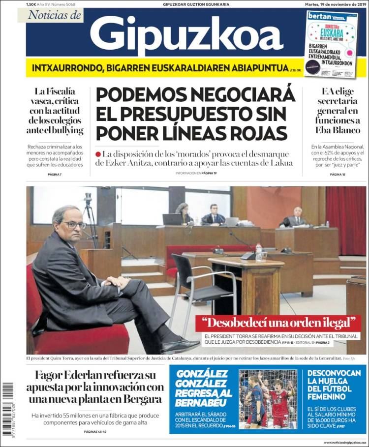 Portada de Noticias de Gipuzkoa (España)