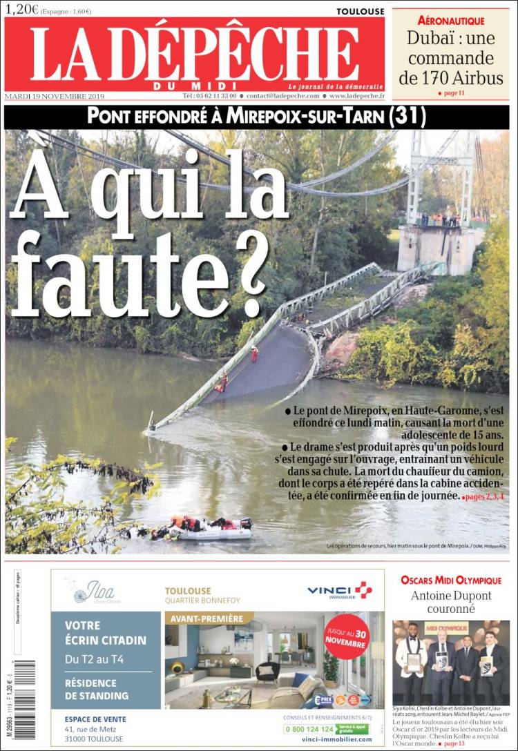 Portada de La Dépêche du Midi (Francia)