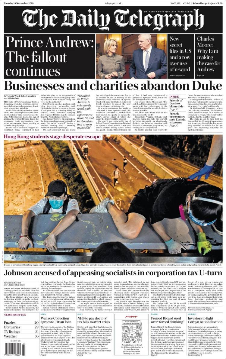Portada de Daily Telegraph (Reino Unido)