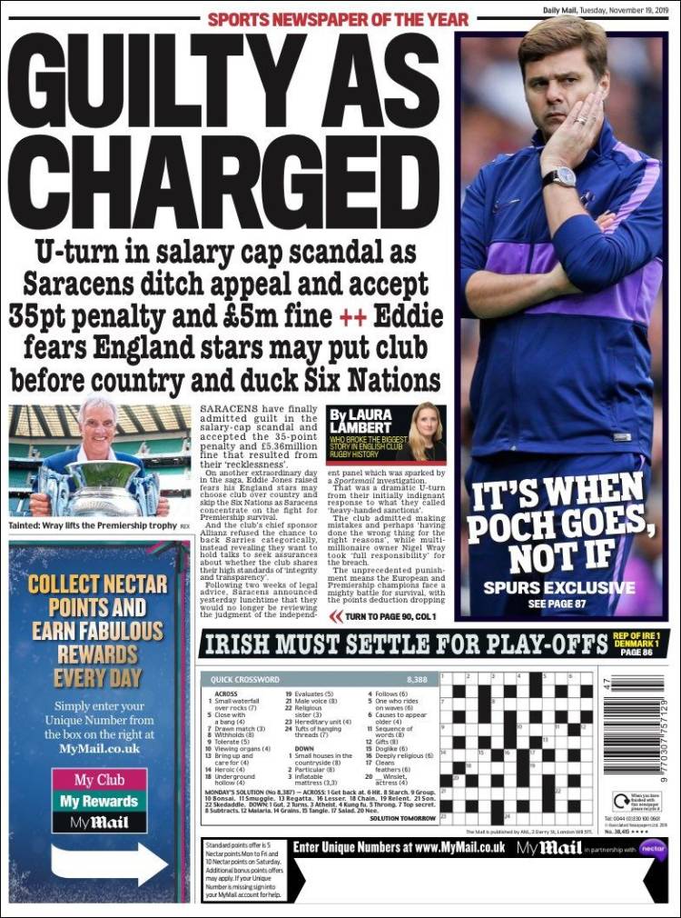 Portada de Daily Mail Sport (Reino Unido)