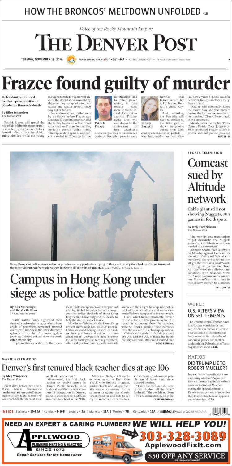 Portada de The Denver Post (USA)