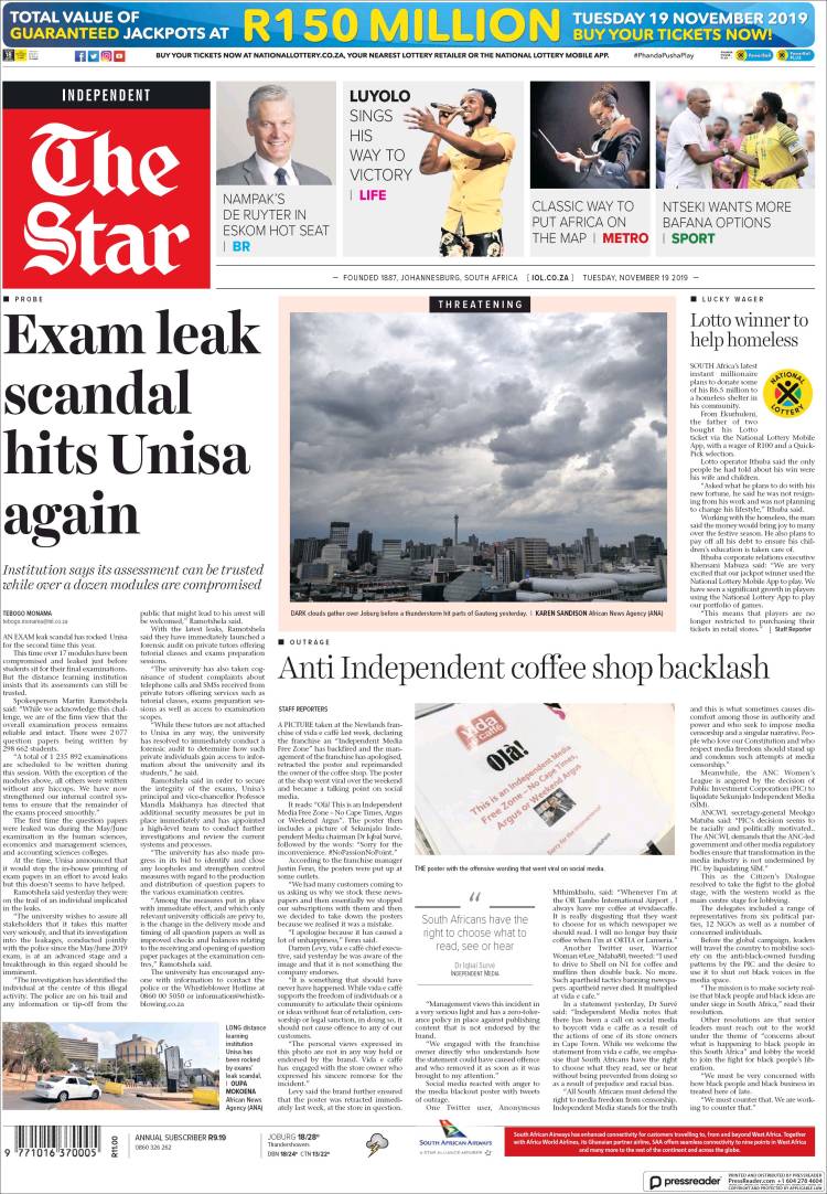 Portada de The Star (Sud&aacute;frica)